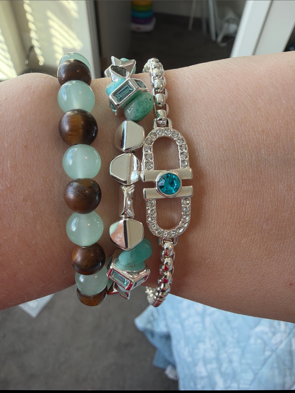 bp Silver-Tone Bracelet Set with Aqua Blue and Brown Accents